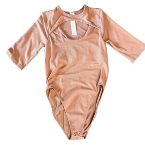 Fabletics Finley Cutout Desert Beige Bodysuit.  Size Medium